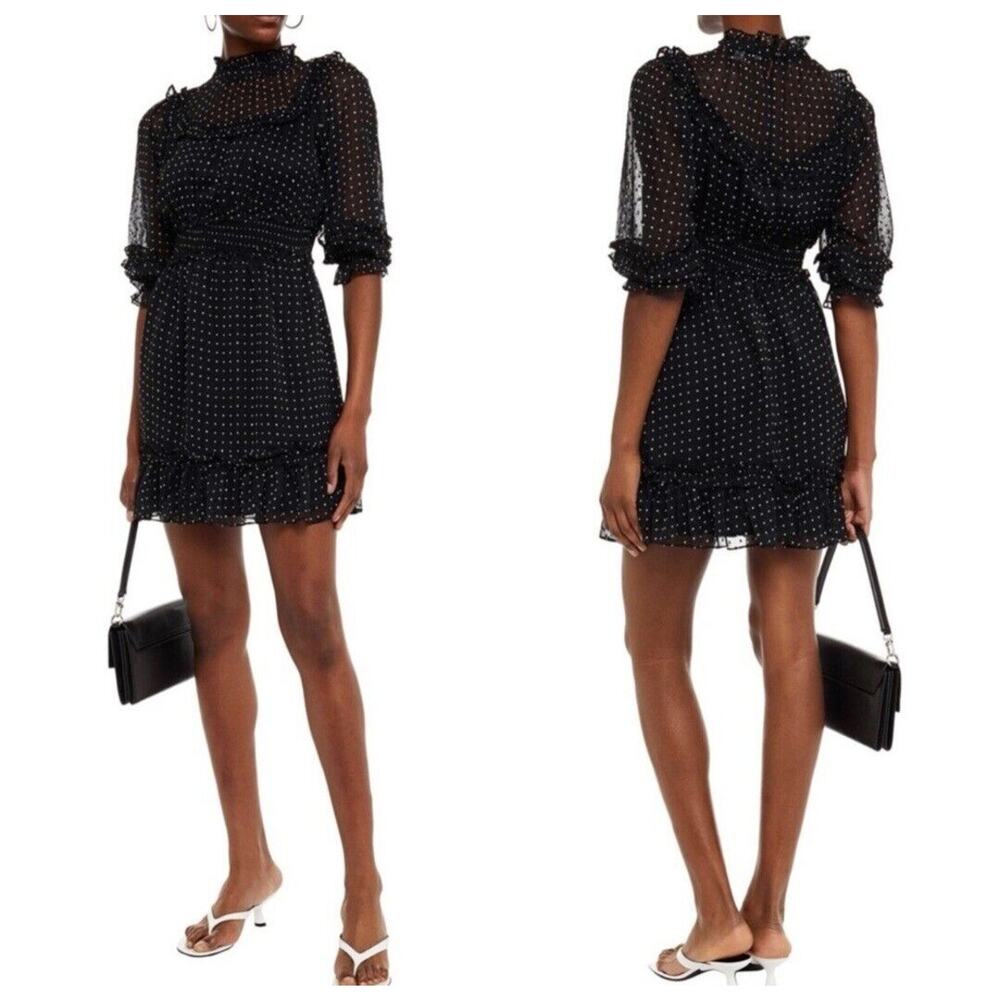 Walter Baker Delancey Mini Dress Womens XS Black White Swiss Dot Coquette Party